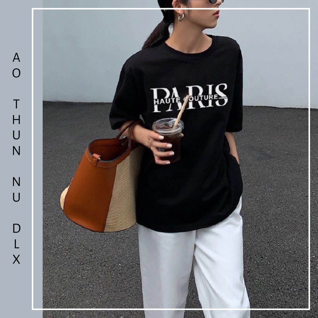 Áo Thun Nữ Màu Đen Trắng Hồng Vàng In Chữ PARIS HAUTE COUTURE Áo Phông Nữ Đẹp Thun Cotton Chất Lượng Chuẩn Form