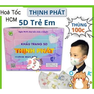 [Thùng 100 Cái] Khẩu Trang 5D Thịnh Phát Cho Bé 4 tới 10 tuổi