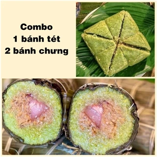 Combo 2 Bánh chưng bắc 600gr + 1 bánh tét 1kg - Bánh chưng bánh tét bắc nếp thái thịt ba rọi đậu xanh lá dong