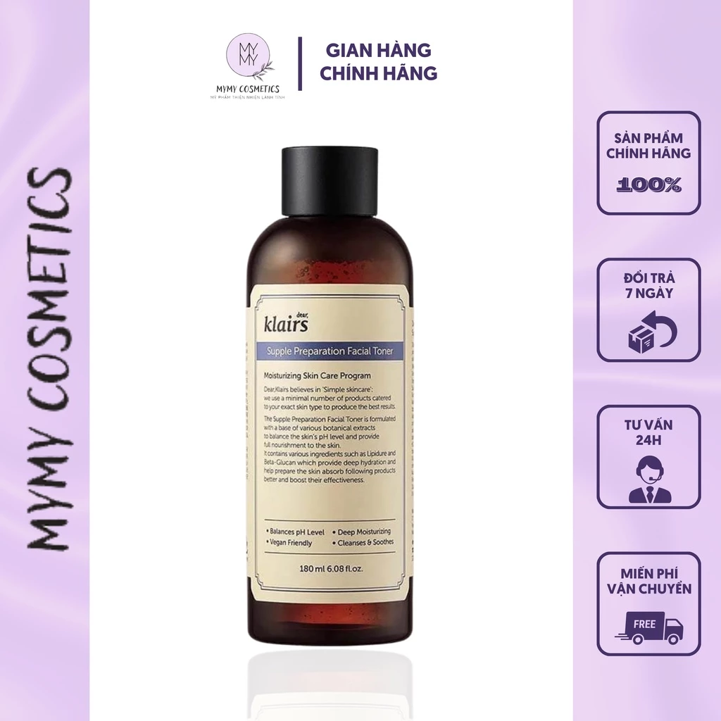 Nước Hoa Hồng Có Mùi Dear Klairs Supple Preparation Facial Giúp Da Mềm Mại Ẩm Mịn Tươi Sáng 180ml