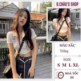 [HÀNG QC 40-60 KG ] Áo croptop khuy bấm sexy | Áo polo croptop ngắn tay ôm ngực trắng thanh thuần kiểu dáng năng động