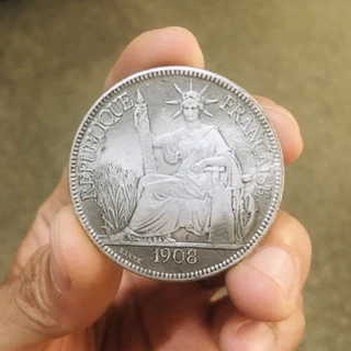 Đồng xu pháp 1908 piastre de commerce silver sưu tầm sở thích