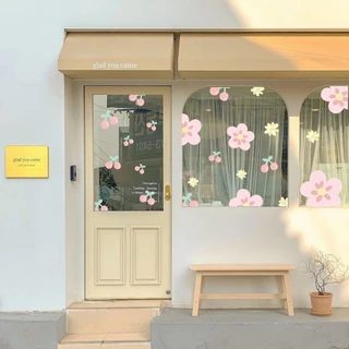 Hình dán hoa aesthetic trang trí gương cửa hàng cute 4