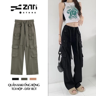 Quần cargo pants nam nữ ống rộng, quần kaki túi hộp cạp thấp hot trend Zinti QD40