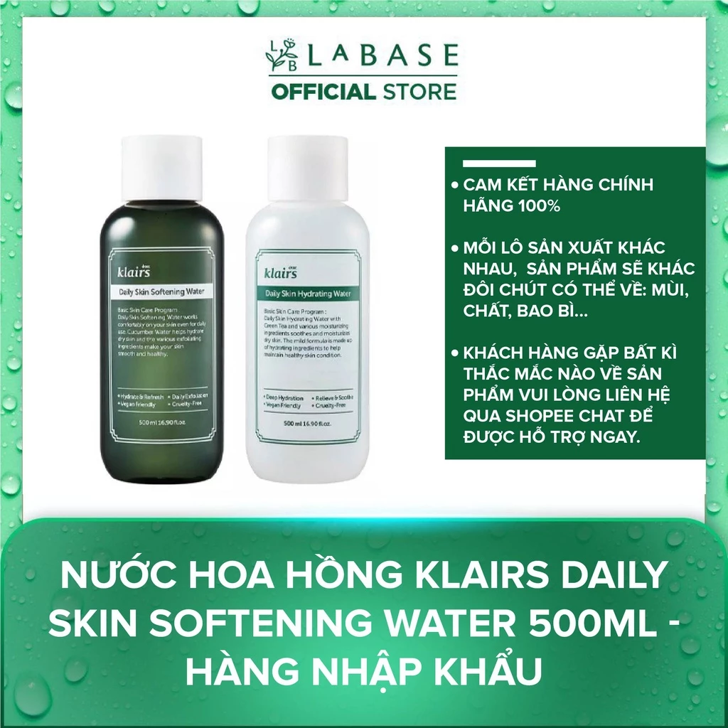 Nước hoa hồng Klairs Daily Skin Softening Water 500ml - Hàng Nhập Khẩu