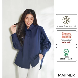 Áo sơ mi nữ dài tay dáng oversized xanh navy_MAIIMER T25102OFT