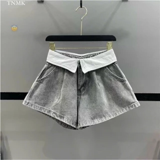 Quần shorts jean kiểu ống rộng xòe lưng cao gấp xuống cực hot , chất jean dày dặn mềm mịn