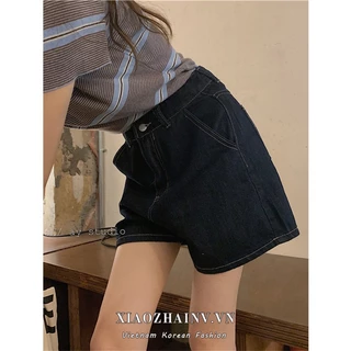 Xiaozhainv Quần Short Denim Lưng Cao Ống Rộng Thời Trang Mùa Hè Dành Cho Nữ