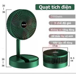 Quạt Tích Điện Để Bàn Mini Super 3 Tốc Độ Gấp Gọn Có Thể Kéo Dài Xoay 360 Độ Cổng Sạc Usb Tiện Dụng