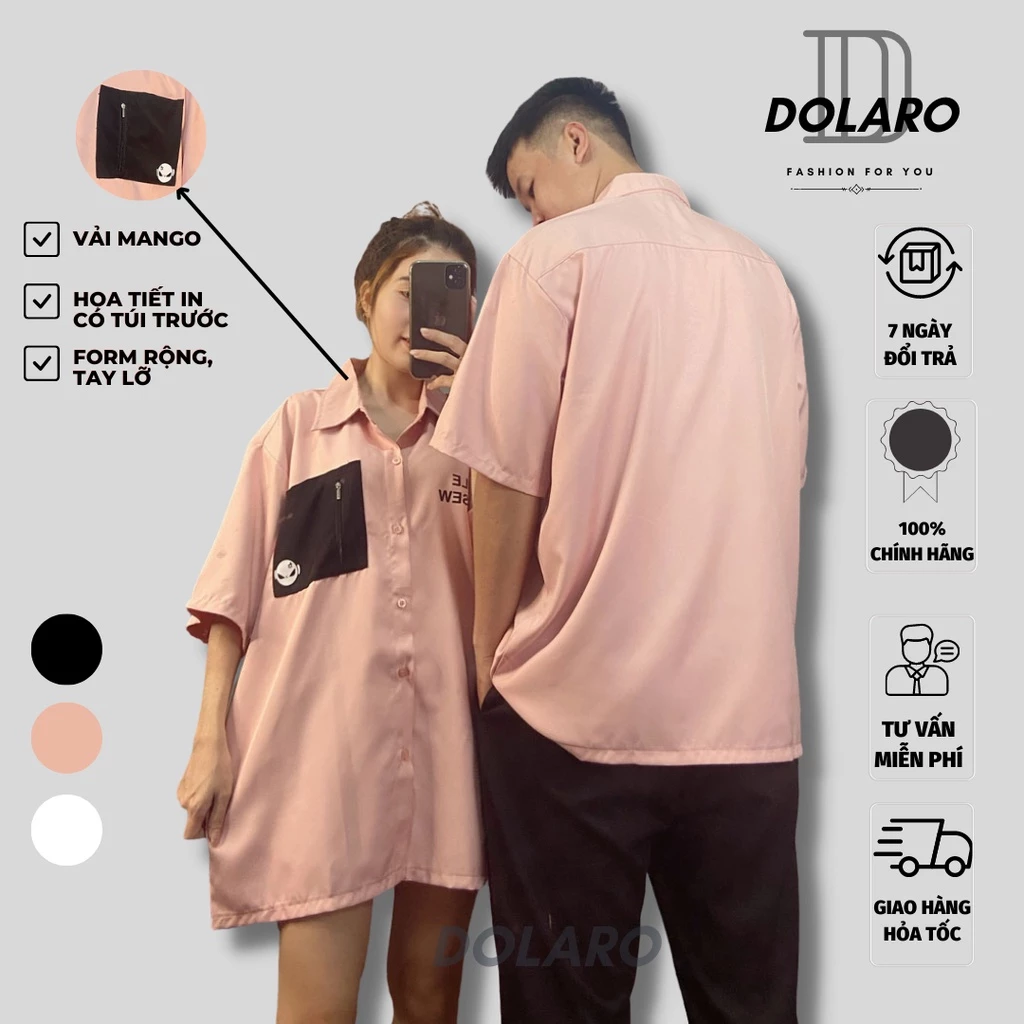 Áo sơ mi nữ tay ngắn local brand DOLARO họa tiết in kèm túi trước vải chống nhăn,áo đôi nam nữ kiểu form rộng đủ màu