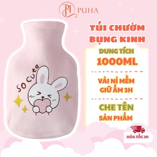 Túi chườm bụng nóng lạnh đa năng Puha 1000ml giữ nhiệt, sưởi ấm giảm đau hiệu quả cho bạn nữ