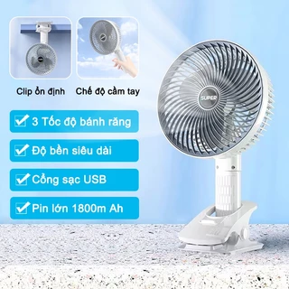 Quạt Kẹp Mini Để Bàn Cầm Tay 3 In 1 Với 3 Tốc Độ Gió, Quạt Tích Điện Dung Lượng 1800mAh sử dụng cổng sạc USB Tiện Dụng