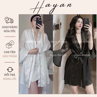 HT245 Áo choàng ngủ lụa sexy tay loe sang chảnh, áo choàng phối ren quyến rũ HT245