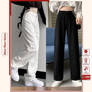 Quần Jean Nữ ống rộng MunMunStore Simple Jeans Lưng Cao Dáng Suông Ống Rộng Ulzzang ( Màu đen trắng )