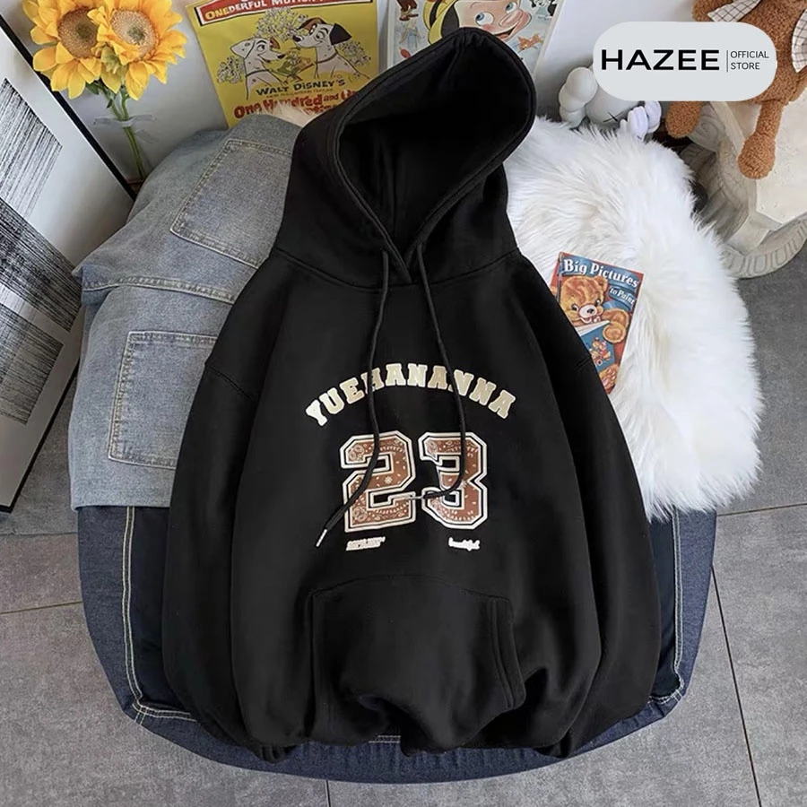 Áo Hoodie Nam Nữ HAZEE Unisex From Rộng Mũ 2 Lớp Dáng Thụng Kiểu Dáng Unisex, Chất Liệu Vải Nỉ Bông In Chữ 23