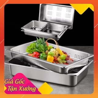 Khay inox GN 1/1 có lỗ/kín sâu nhiều cỡ (6.5/10/15/20)cm có nắp