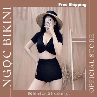 [CÓ BIGSIZE] Bộ bikini đồ bơi áo cộc tay xoắn ngực siêu kín đáo mà vẫn sexy - đủ màu