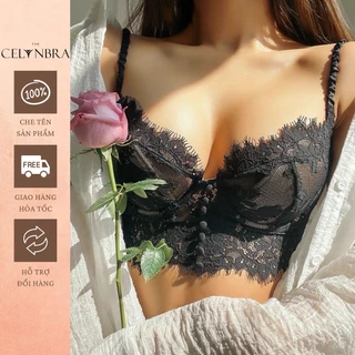 Áo bra ren mềm xuyên thấu sexy có gọng nâng ngực có mút phối hàng cúc giữa THE CELYNBRA - B08