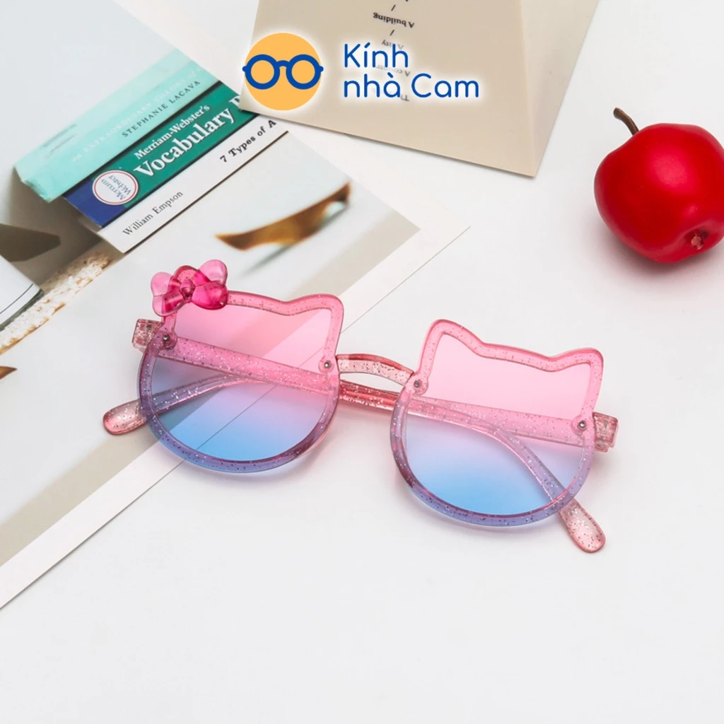 Kính Râm Trẻ Em Tai Mèo Hello Kitty , Kính Mát Gọng Silicon Mềm Chống Tia UV Cho Bé Gái Từ 2 Đến 9 Tuổi Đi Biển FERADO