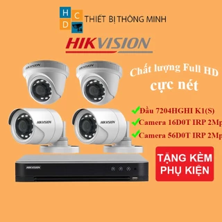 Bộ 4 camera giám sát Hikvision 2mp Full HD chính hãng tặng kèm đầy đủ phụ kiện bảo hành 24 tháng