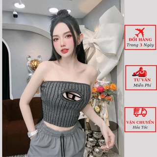 Áo quây nữ len gân chữ D croptop dáng ôm body sexy cá tính ulzzang hàn quốc áo ống nữ