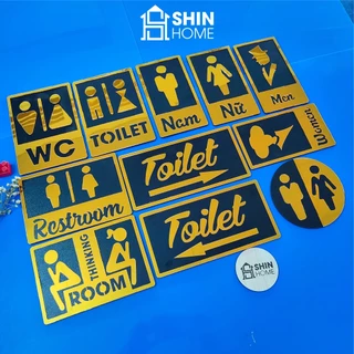 Bảng gương vàng toilet, bảng wc trang trí nhà vệ sinh sang trọng, hiện đại (có sẵn keo dán)