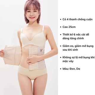 Đai nịt bụng M+ latex giảm mỡ, nịt bụng giảm eo sau sinh hiệu quả có 6 nấc móc cài điều chỉnh rộng chật