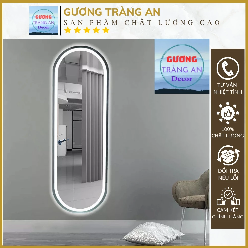 Gương Oval Cảm Ứng Cao Cấp - Gương Soi Toàn Thân Decor Sang Chảnh, Hiện Đại, Tối Giản ( 40x110, 50x150, 60x160 )