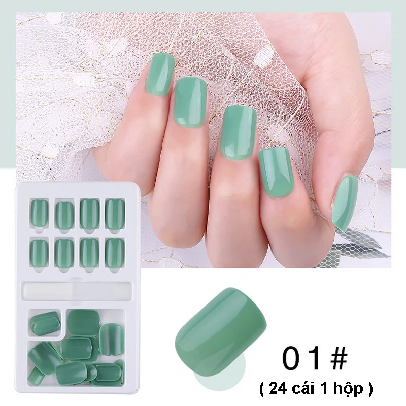 Hộp 24 Móng giả, nail giả, Kèm keo khô và keo nước, Cây dũa (24-01)