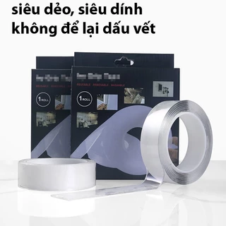 Băng Keo Dẻo 2 Mặt Nano trong suốt, Dán trên mọi bề mặt siêu dính