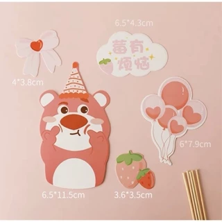 Set 5 que cắm HPBD gấu hồng Lotso + chùm bóng bay