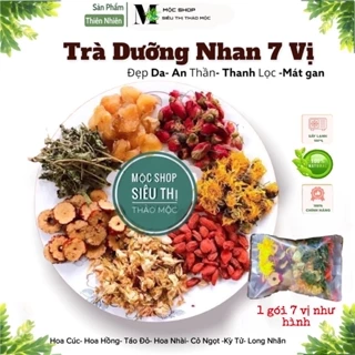 Trà dưỡng nhan 7 vi(Gồm: Hoa cúc, Nụ hồng,Long Nhãn,Kỳ tử,Cỏ Ngọt,Hoa Nhài,Táo đỏ)