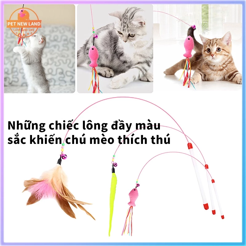 Đồ chơi cần câu mèo gắn lông vũ Đồ chơi cho mèo Đồ chơi tương tác thú cưng que trêu ghẹo mèo đồ chơi thú cưng, gậy mèo