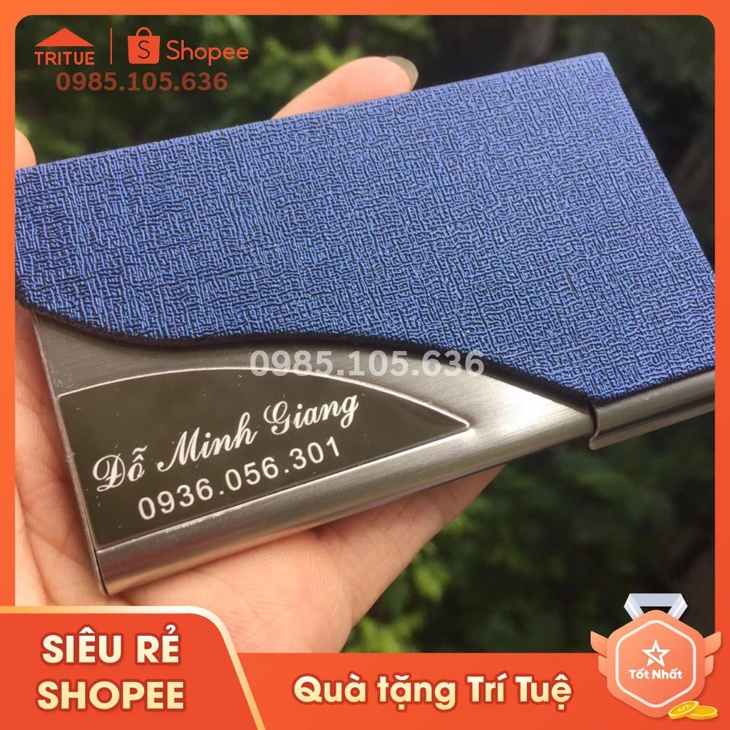 Hộp đựng name card bằng thép không rỉ bọc da pu HC01 Xanh