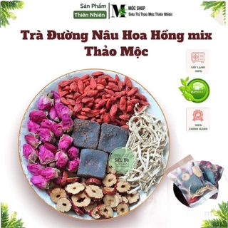 Trà đường nâu hoa hong mix vị (đường nâu,hoa hồng,kỳ tử,gừng,táo đỏ)