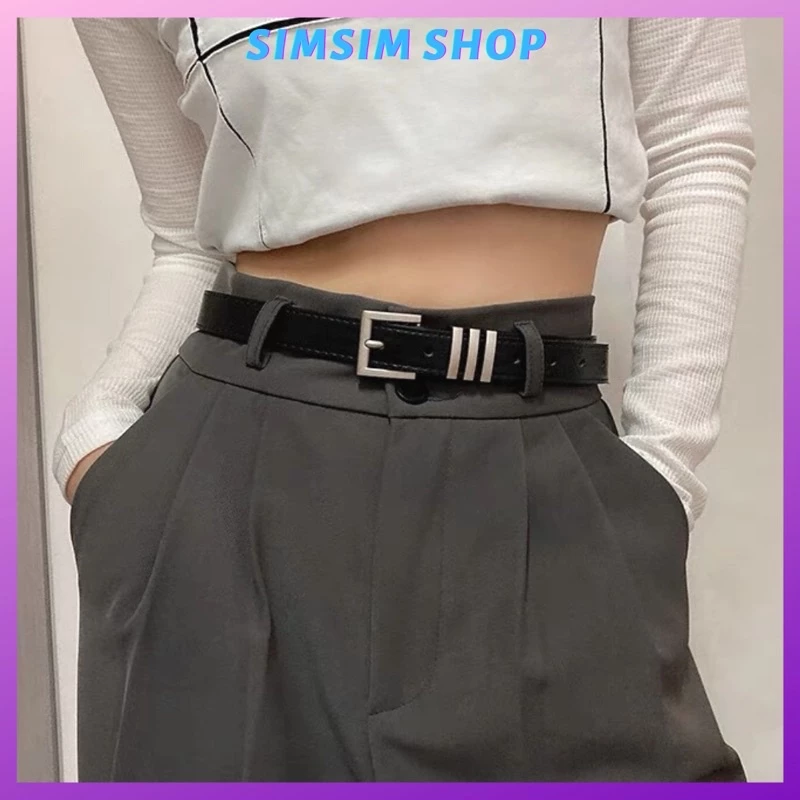 Thắt lưng nam nữ 3 đai Ulzzang thời trang Hàn Quốc bản nhỏ 2.3cm TLN017 - Dây nịt bản nhỏ nam 3 gạch Sim Sim Shop