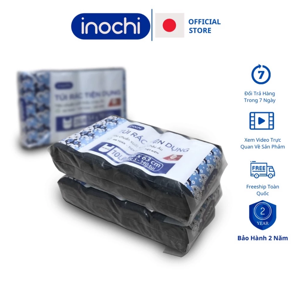 Túi đựng rác tự phân hủy 4 cuộn sinh học Inochi Có Quai Đen Dài Hơn 20% 10L 25L 50L cho thùng rác