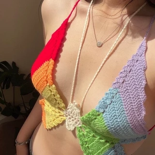Áo len bướm hoạ tiết nhiều màu- Handmade Crochet Butterfly Top