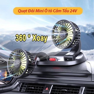 Quạt mini ô tô đôi, Quạt hai đầu xoay 360 độ để trong xe hơi cắm tẩu