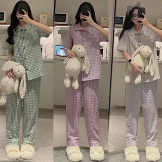 [MÃ 11+15 DÀI HQ] Bộ Pyjama Kẻ Xốp Loại 1 Caro Tay Cộc Quần Dài Siêu Hot