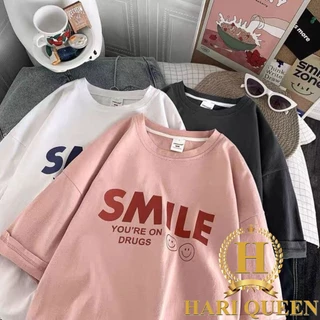 Áo thun tay lỡ SMILE DRUGS form rộng đẹp HARIQUEEN - Áo phông nam nữ Unisex chất cotton hottrend 2023