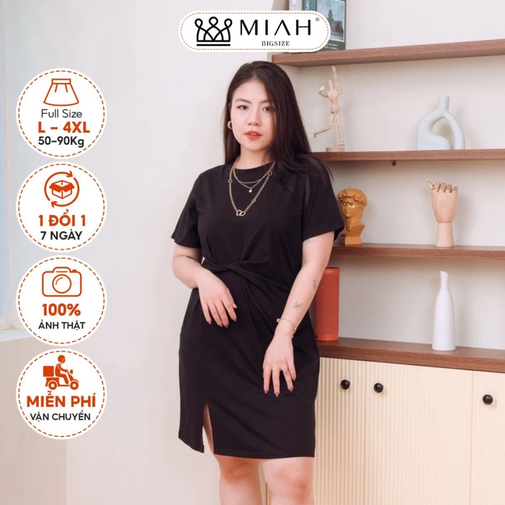 Đầm bigsize nữ váy thiết kế xoắn eo hai màu xanh đen 50-90kg đi tiệc đi chơi cafe dạo phố MIAH DA0007