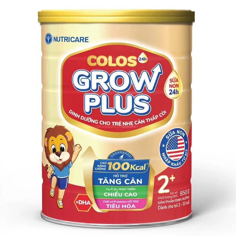 Sữa Nutricare Colos Grow Plus 2+ dinh dưỡng cho trẻ nhẹ cân thấp còi 850gam