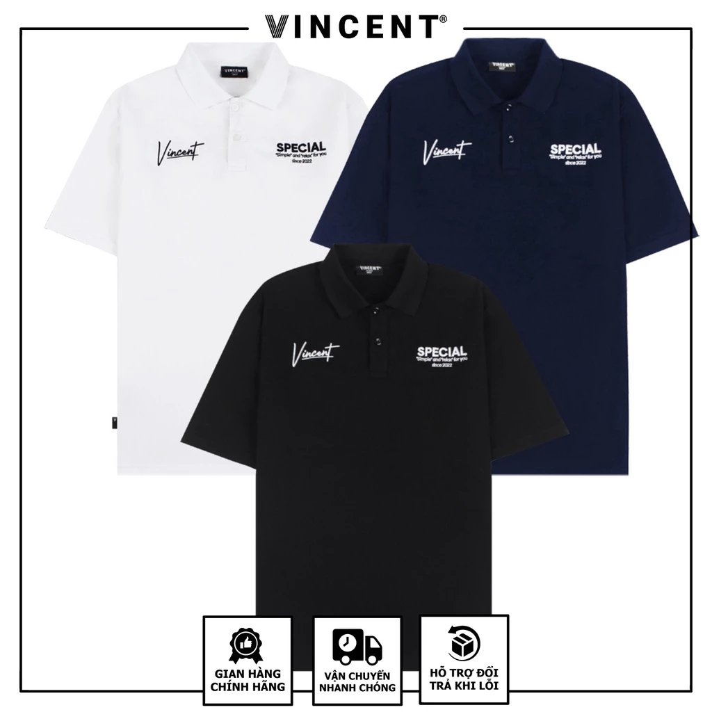 Áo Polo Cá Sấu Cotton Vincent White/ Black/ Blue