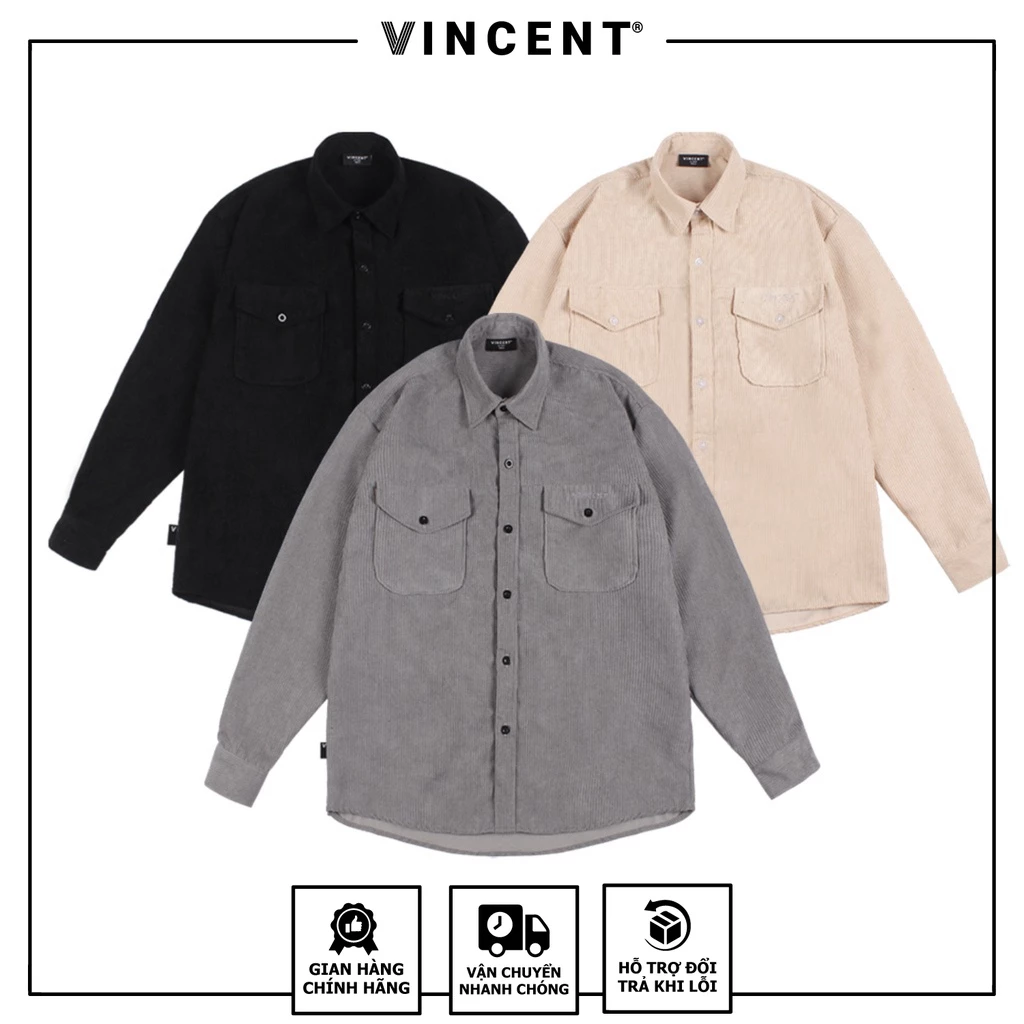 Áo Sơ Mi Nhung Tăm Vincent Local Brand Unisex Màu Đen/ Màu Xám/ Màu Kem