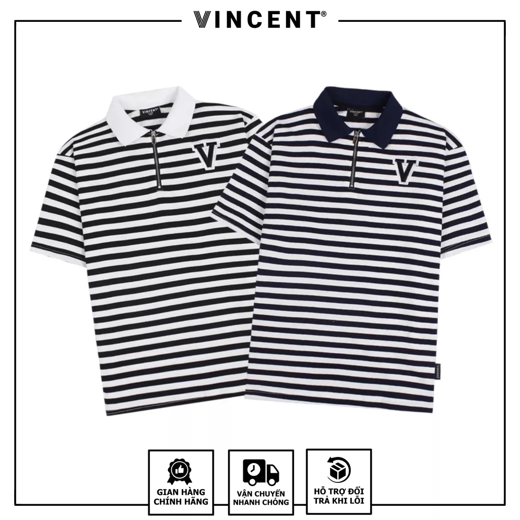 Áo Polo Vincent Striped Tee White/ Dark green