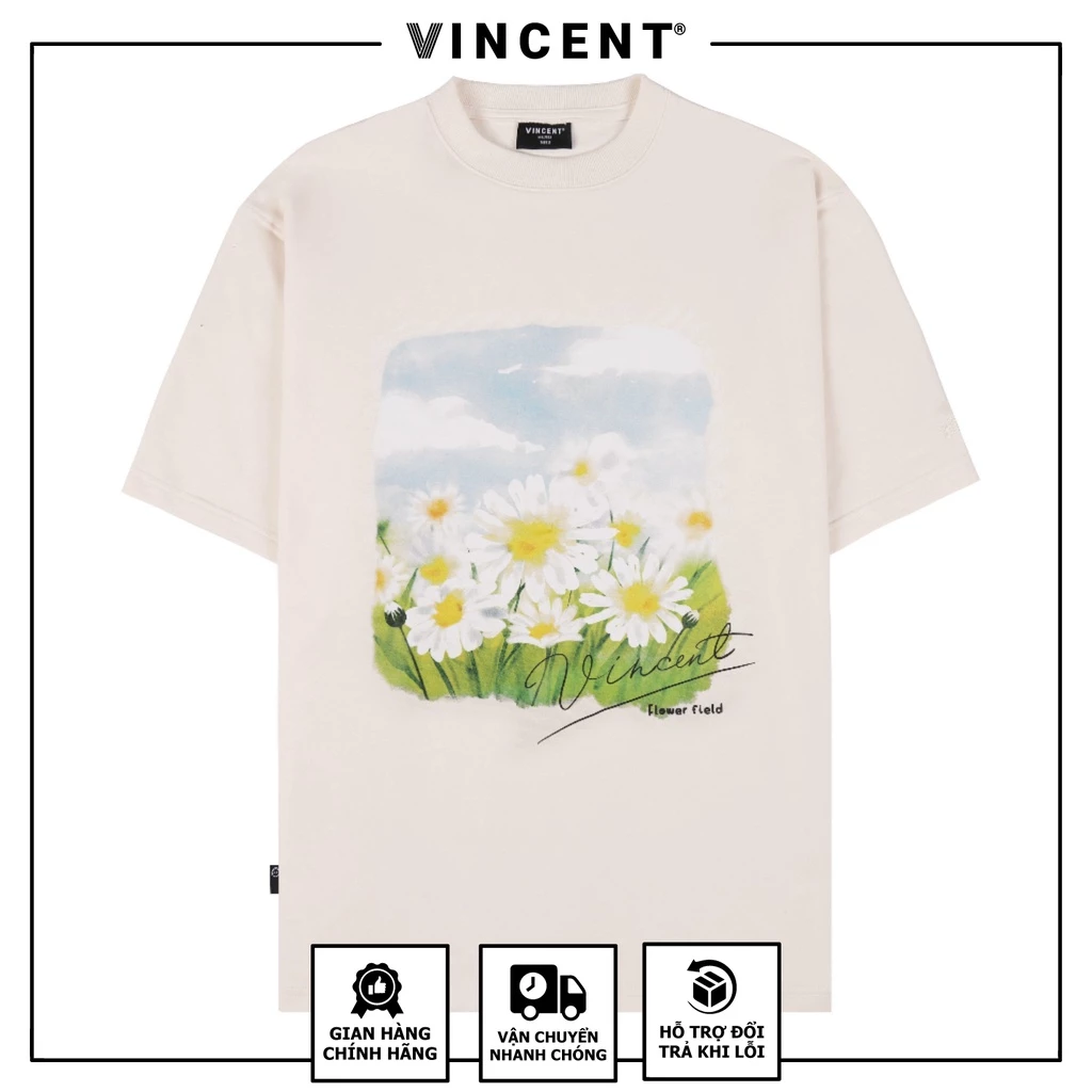Áo Thun Da Cá Unisex Flower Field Vincent, Chất Thun Cotton Thoáng Mát, Vải Mềm Mịn, Thấm Hút Mồ Hôi, Tôn Dáng Chuẩn