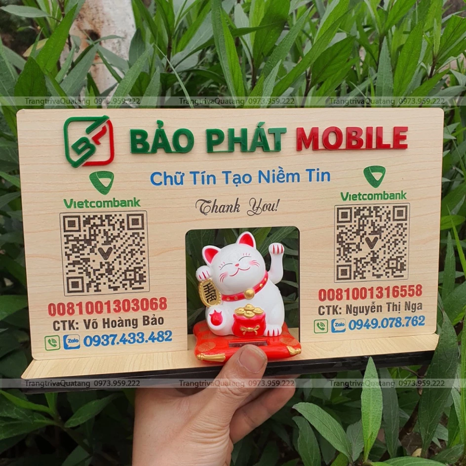 Bảng gỗ STK - Mèo Thần Tài , Bảng thông tin tài khoản Ngân hàng theo yêu cầu