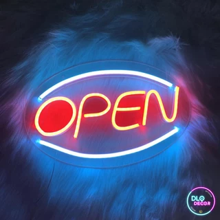 Đèn led neon chữ OPEN DLQdecor 25 x 35 cm màu xanh ngọc và đỏ decor trang trí cửa hàng