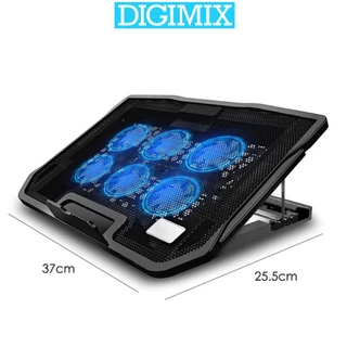 Đế tản nhiệt DIGIMIX làm mát máy cho laptop 2 cổng USB, 6 cánh quạt, điều chỉnh tốc độ gió